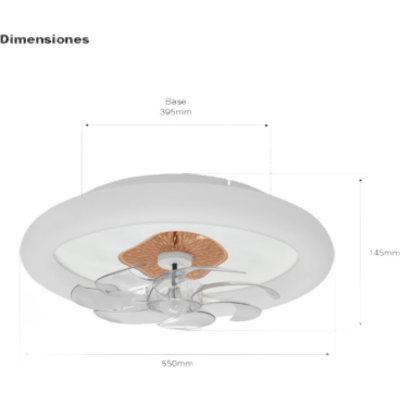 Ventilador de Techo con Luminario LED de 110 V CA 50/60 Hz /  88 W / 3 Tonos de Luz (6500 - 4 000 - 2 700 K) / Diámetro 500 mm / 6 Velocidades / Dimeable.