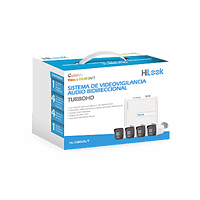 Kit TurboHD 1080p / DVR 4 canales / 4 Cámaras Bala de Policarbonato / Audio Bidireccional / Dual Light (IR + Luz Blanca) / H.265+ / 1 Fuente de Poder Profesional / Accesorios de Instalación