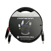 Cable 3.5mm a 2 RCA, conectores negros, con diferenciador de blanco y rojo en RCA MT380-RD - MT380-WH - MTP3C-BG, length 10m