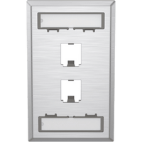 Placa de Pared Vertical, de Acero Inoxidable, Salida Para 2 Puertos Mini-Com, Con Espacios Para Etiquetas