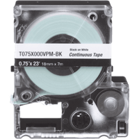 Casete de Etiquetas de Vinilo de Cinta Continua, Color Negro Sobre Blanco, Uso Interior/Exterior, 18 mm de Ancho x 7 Metros (22.97 pies) de Largo