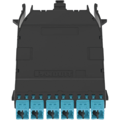Cassette HD Flex Para 12 Fibras Multimodo OM4, de MPO a 6 Conectores LC Duplex, Color Aqua