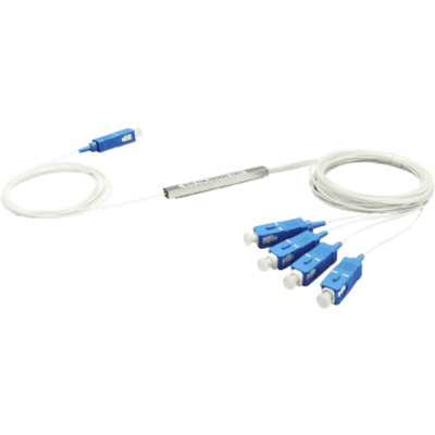 Splitter (Divisor Óptico) tipo PLC, de 1x4, conectores SC/UPC