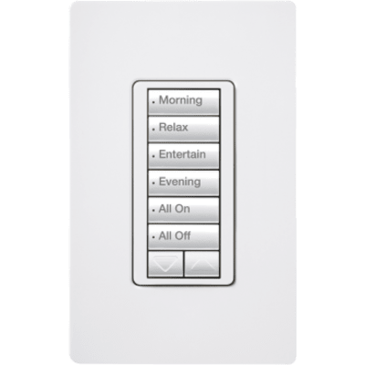 Botonera de pared inalámbrica de 6 botones con subir/bajar, retroiluminada, 120 V, color blanco, para el sistema de control de iluminación RadioRA 2