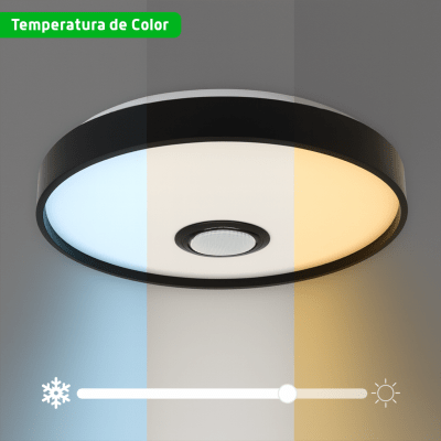 Luminario LED RGB de 30W / 2400 Lúmenes / Bocina con Bluetooth Integrada / Voltaje 85-265V / Temperatura Cálida, Neutra y Fría / App iLink