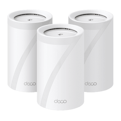 KIT 3 Routers Inalámbrico MESH Interior para Hogar / Triple Banda Wi-Fi 7 BE9300 Mbps / 2 Puerto 2.5 Gigabit WAN/LAN / 4 Antenas Internas / Operación Multi-Link MLO / Administración Mediante la App Deco (iOS, Android) / HomeShield