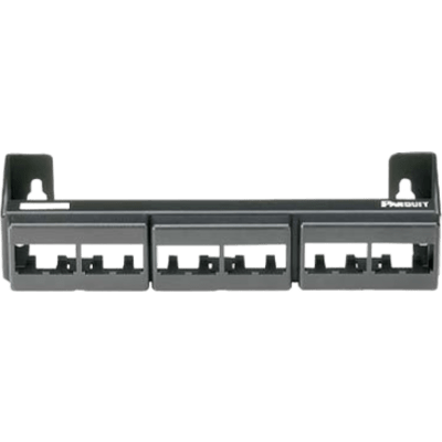 Panel de Parcheo Modular (Sin Conectores), de 12 Puertos Mini-Com, Instalación en Pared con Montaje Incluido, Color Negro