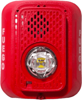 Sirena con Lampara LED Estroboscópica / 2 hilos / Montaje en Pared / Color Rojo / Configuración Estroboscópica Seleccionable