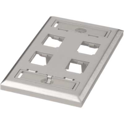 Placa de Pared Vertical, de Acero Inoxidable, Salida Para 4 Puertos Mini-Com, Con Espacios Para Etiquetas
