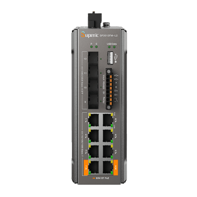 Switch de Red SP3012FM-L2(V3) / 8 Puertos 10/100/1000Mbps PoE / 4 Puertos SFP 1000M/2.5Gbps / Capacidad de Conmutación 36Gbps / Presupuesto PoE 240W / Alimentación Dual DC / Instalación DIN-rail, Pared o Escritorio / Certificaciones CE, FCC, RoHS, UKCA