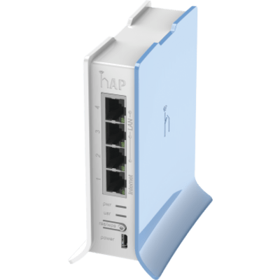 (hAP lite TC) 4 Puertos Fast Ethernet, Wi-Fi 2.4 GHz 802.11 b/g/n y base tipo Torre