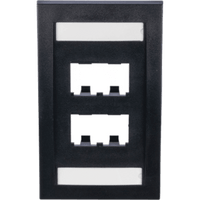 Placa de Pared Vertical Ejecutiva, Salida de 4 Puertos Mini-Com, Con Espacios Para Etiquetas, Color Negro
