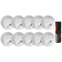 Kit de 10 Detectores de Humo Autónomos FIRST ALERT por Ionización / Alarma 85 dB / Botón Prueba y Silencio / Probador SABRE SDI