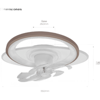 Ventilador de Techo con Luminario LED de 110 V CA 50/60 Hz /  88 W / 3 Tonos de Luz (6500 - 4 000 - 2 700 K) / Con giro 360° / Diámetro 550 mm / 6 Velocidades / Dimeable.