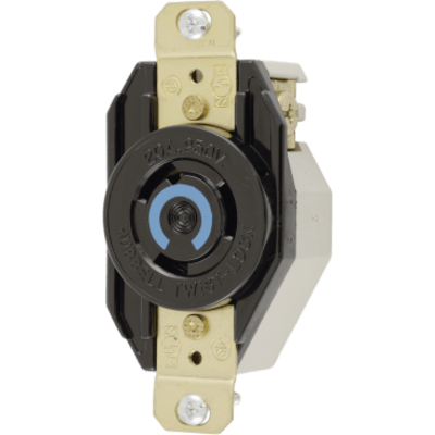 Receptáculo de Media Vuelta Industrial para Empotrar/ 20A  250V/ 2 Polos 3 Hilos/ NEMA L6-20R / Color Negro.