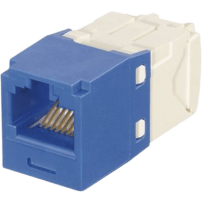 Conector Jack RJ45 Estilo TG con Llaveado Azul, Mini-Com, Categoría 6, de 8 Posiciones y 8 Cables
