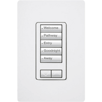 Teclado de pared seeTouch de 5 botones con subir/bajar para control de luces y cortinas en sistemas RadioRA 2, 120 V, retroiluminado, color blanco
