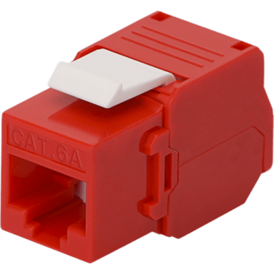 Módulo Jack Keystone Cat6A (Toolless), con Terminación en Ángulo 180 - Color Rojo, Compatible con Faceplate y Patchpanel Linkedpro