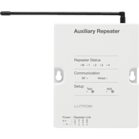 Repetidor auxiliar para ampliar el alcance de radiofrecuencia del sistema RadioRA 2 en aplicaciones grandes, exteriores y entre edificios, inalámbrico o con enlace RS485