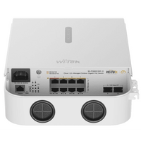 Switch PoE Gigabit 8 Puertos / 2 SFP Uplink / PoE++ 802.3bt 90W Puerto 1-2 / PoE+ 802.3at 30W Puerto 3-8 / 110W Presupuesto Total / 20Gbps Switching / Sin Ventilador / Montaje en Pared o Poste / Industrial -30°C a 60°C