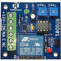 Tarjeta Temporizadora RTOD01 / Retardo 0-60 segundos / Duración 0-60 segundos / Alimentación 12VDC / Salida Relevador NA-NC-C / Indicadores LED
