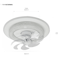 Ventilador de Techo con Luminario LED de 110 V CA 50/60 Hz /  88 W / 3 Tonos de Luz (6500 - 4 000 - 2 700 K) / Con giro 360° / Diámetro 495 mm / 6 Velocidades / Dimeable.