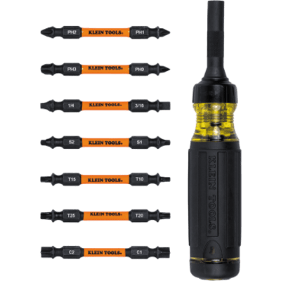 Desarmador Multipunta 15 en 1 / Matraca Resistente / Siete Puntas de Doble Extremo / Grado Industrial / Mango Cushion-Grip / Resistente al Impacto