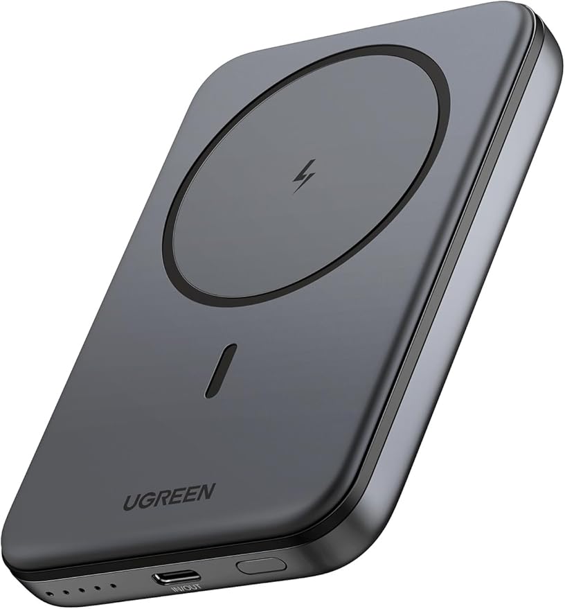 UGREEN 5000mAh Power Bank Inalámbrico 15W PD, USB C Cargador Portátil Magnético Carga Rápida, Powerbank Batería Externa Compatible con iPhone 17/16/15/14 Series, Galaxy, Xiaomi, iPad, Negro