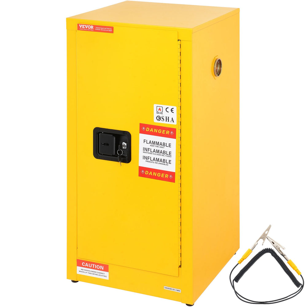 VEVOR Gabinete de Seguridad para Líquidos Inflamables 16 Gal, Acero Laminado en Frío, 46 x 46 x 90 cm, Antiexplosión, 2 Entrepaños Ajustables, 1 Puerta, Amarillo