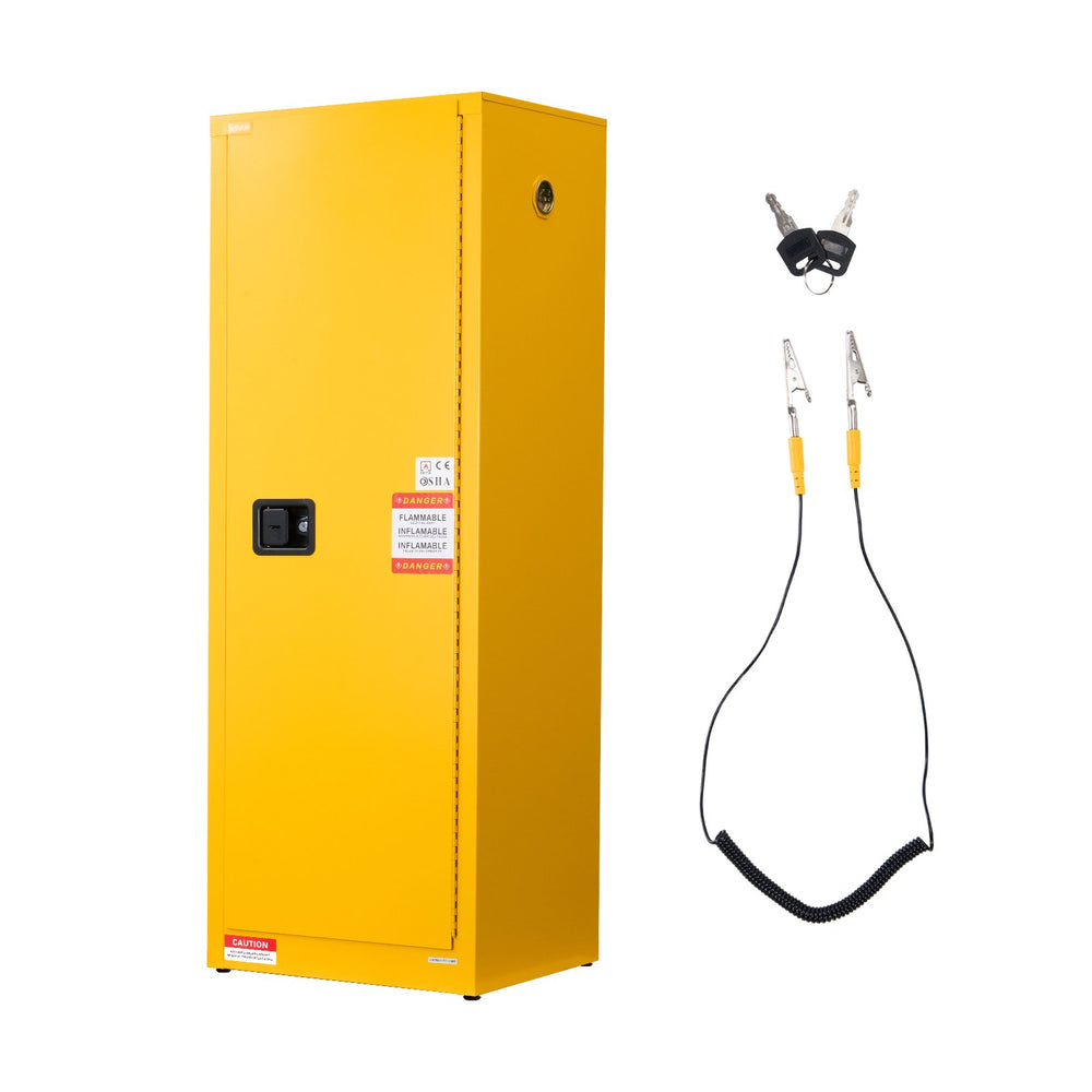VEVOR Gabinete para Líquidos Inflamables 23 Gal, Acero Laminado en Frío y Galvanizado, 59 x 46 x 165 cm, 3 Entrepaños Ajustables, 1 Puerta, Amarillo