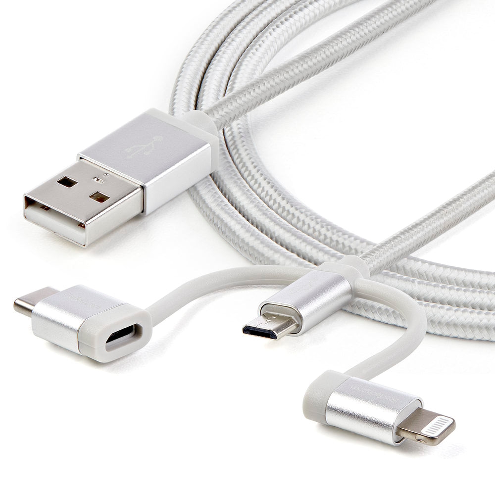 StarTech - Cable USB 3 en 1  Multicarga USB de 1m - USB a Micro USB o USB-C o Lightning