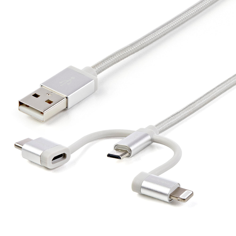 StarTech - Cable USB 3 en 1  Multicarga USB de 1m - USB a Micro USB o USB-C o Lightning