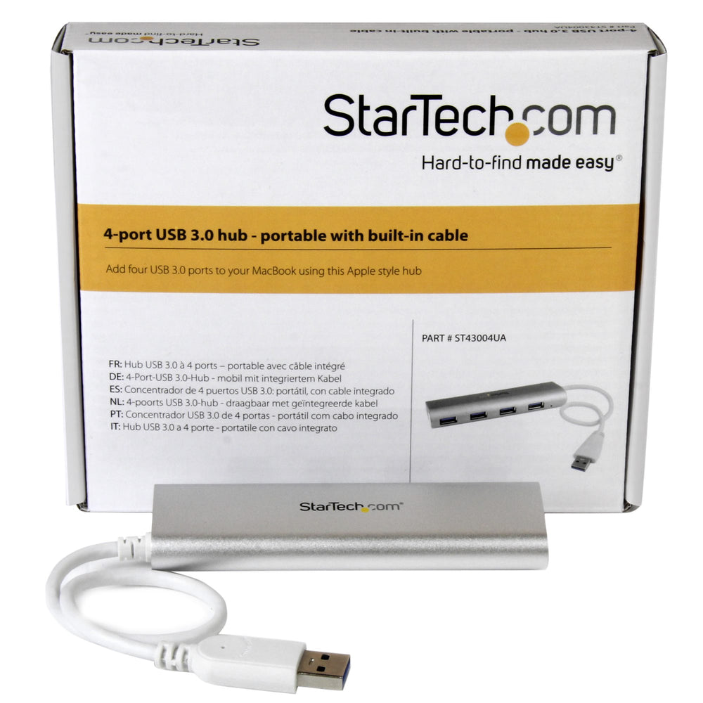 StarTech - Concentrador Portátil USB 3.0 de 4 Puertos - Hub con Cable Incorporado